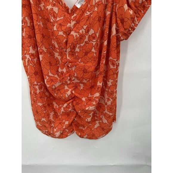 Sienna Sky Blouse Junior Large Orange Floral Ruched Bohemian Preppy Summer - Picture 8 of 10